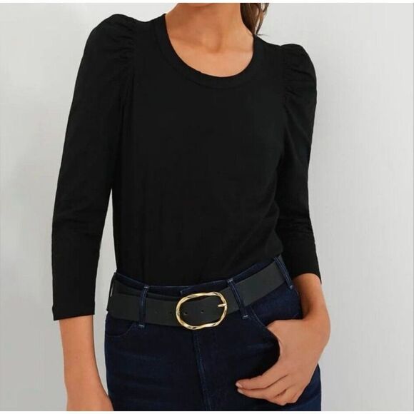 Pomander Place Tops - Pomander Place Vesty Black Puff‎ Sleeve Crew Neck Top
